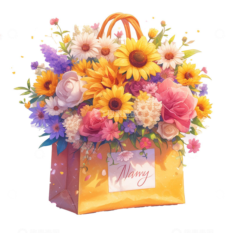 高清大图下载【趣麦麦图】母亲节袋子里的鲜花