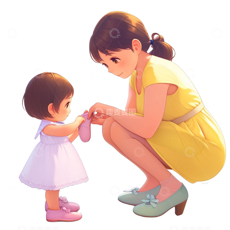 高清大图下载【趣麦麦图】母亲节卡通母女