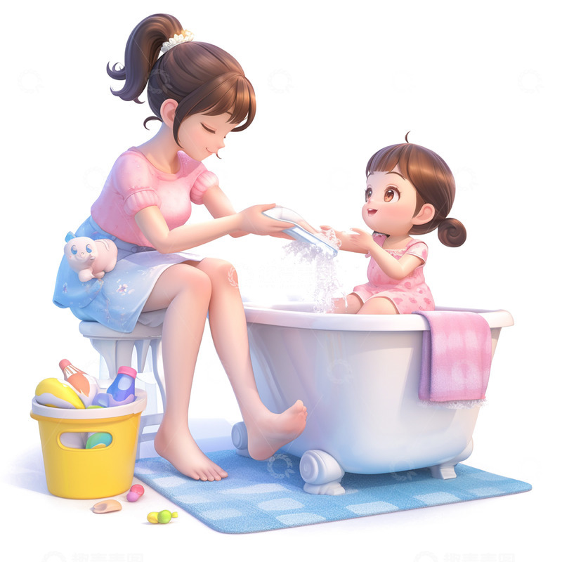 高清大图下载【趣麦麦图】母亲节洗漱的卡通人物