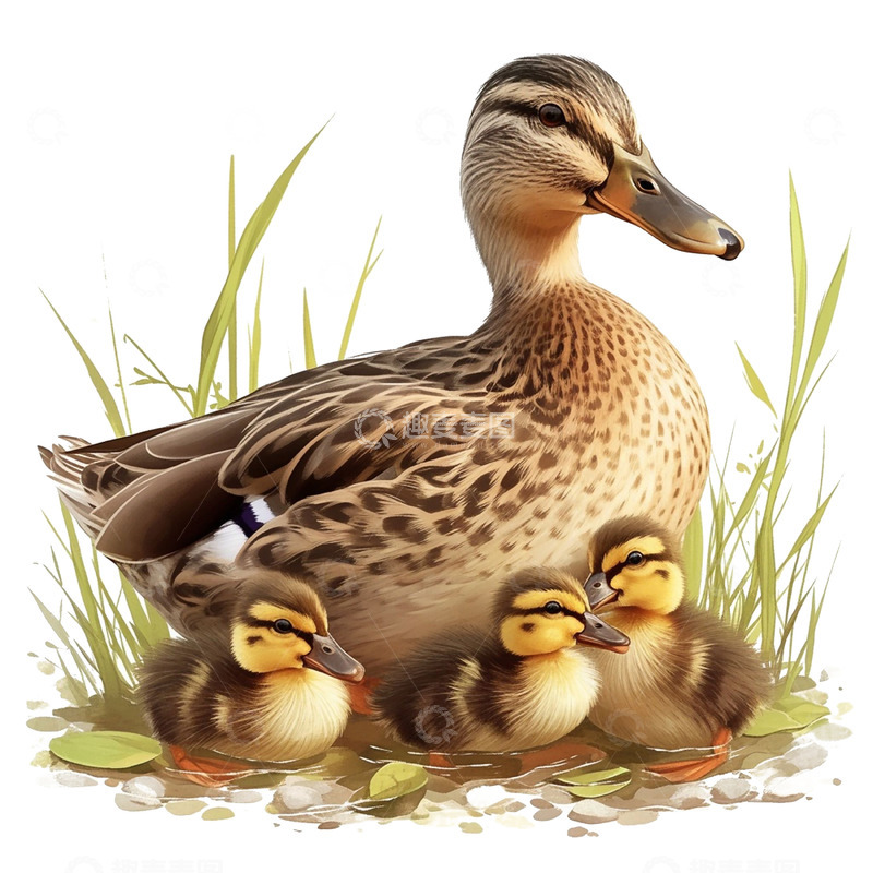 高清大图下载【趣麦麦图】母亲节草坪上的鸭子