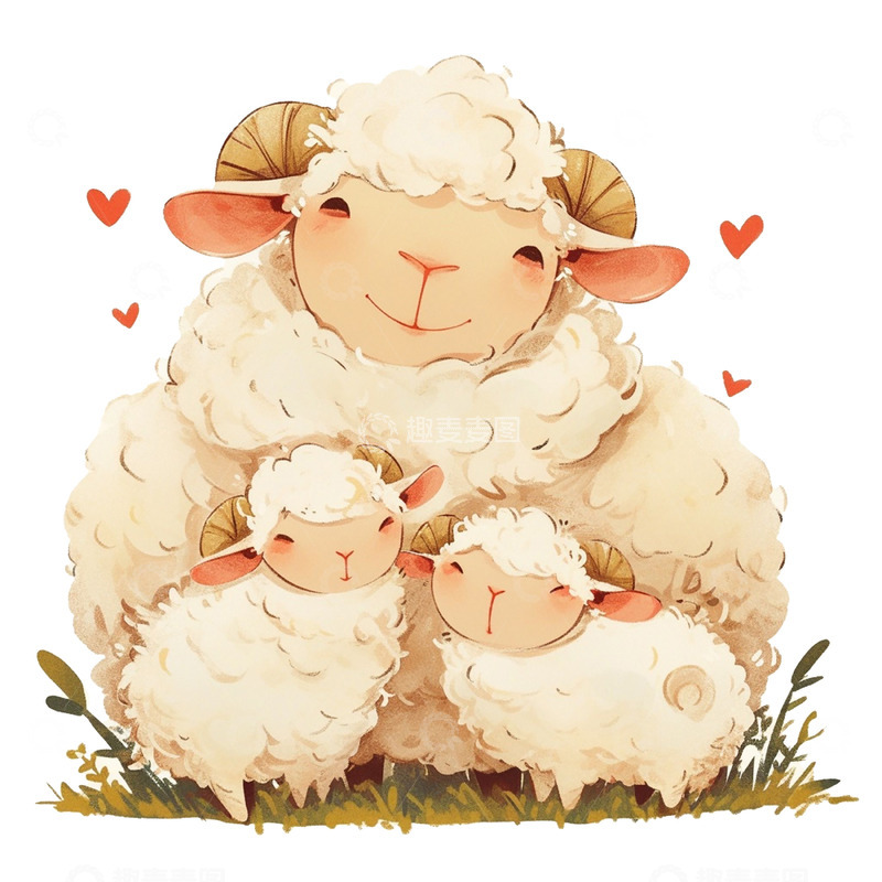 高清大图下载【趣麦麦图】草坪上卡通小羊