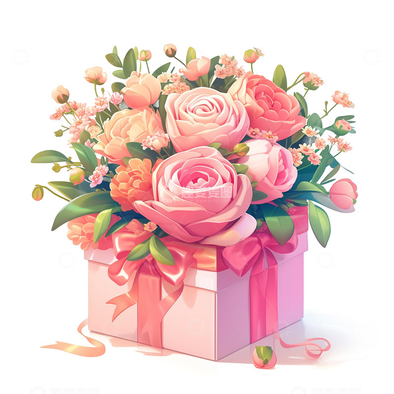 高清大图下载【趣麦麦图】母亲节粉色礼盒鲜花