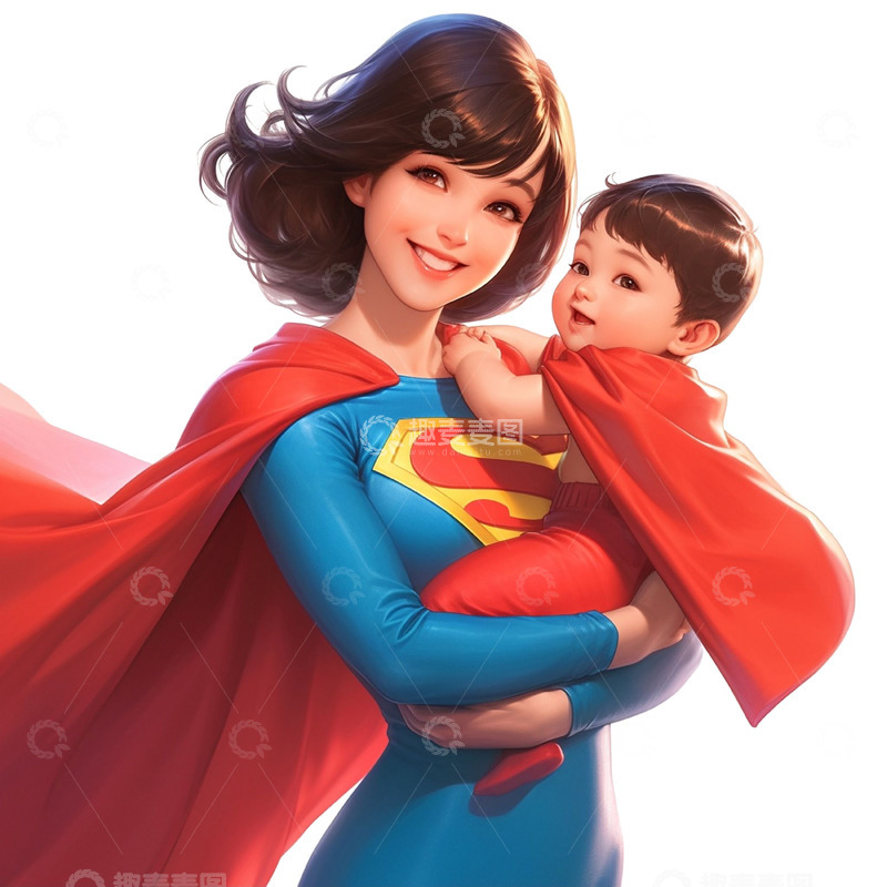 高清大图下载【趣麦麦图】母亲节超人妈妈