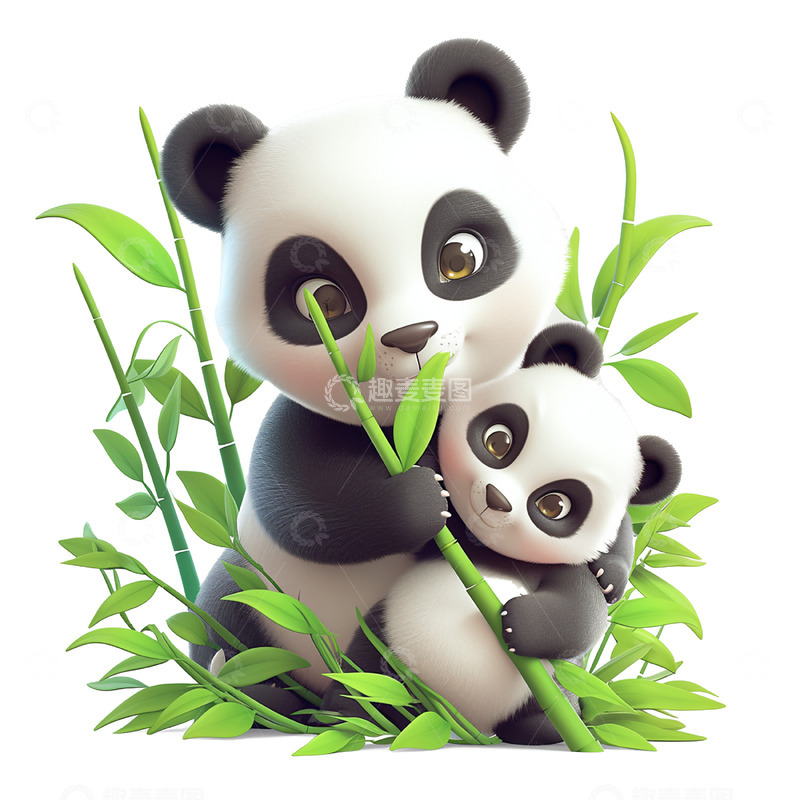 高清大图下载【趣麦麦图】卡通竹子熊猫