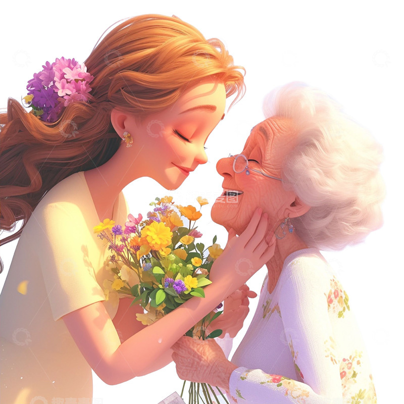 高清大图下载【趣麦麦图】母亲节给年迈的妈妈送花