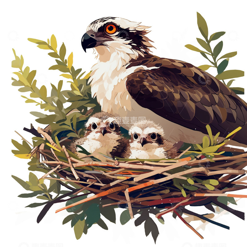高清大图下载【趣麦麦图】鸟窝里的小鸟一家