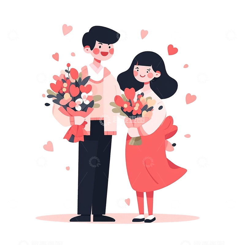 高清大图下载【趣麦麦图】手捧鲜花的情侣