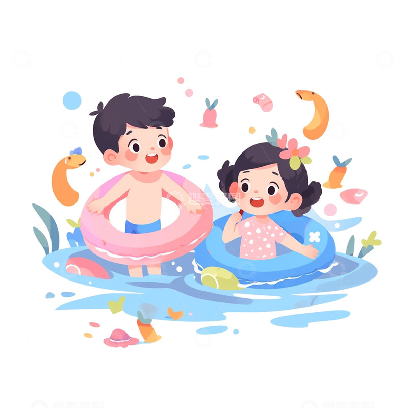 高清大图下载【趣麦麦图】儿童节泳池玩耍的儿童