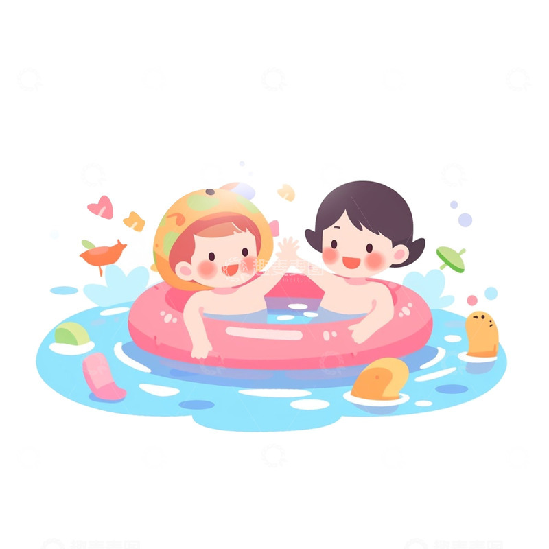高清大图下载【趣麦麦图】泳池游泳玩耍的小孩