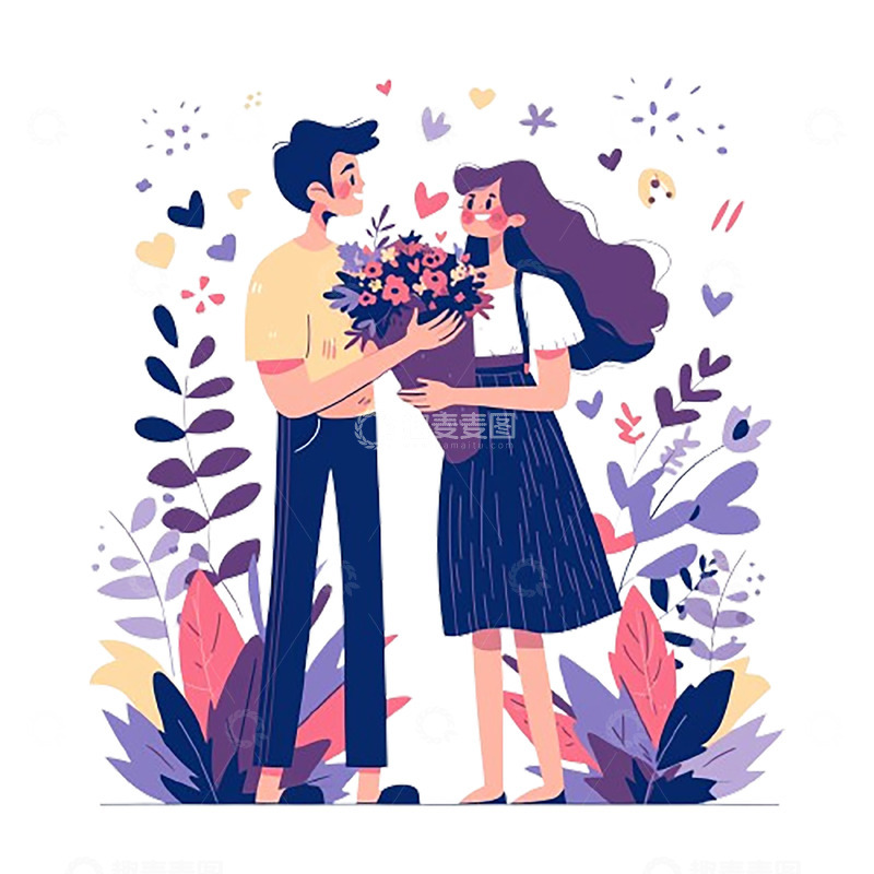 高清大图下载【趣麦麦图】紫色鲜花花草情侣