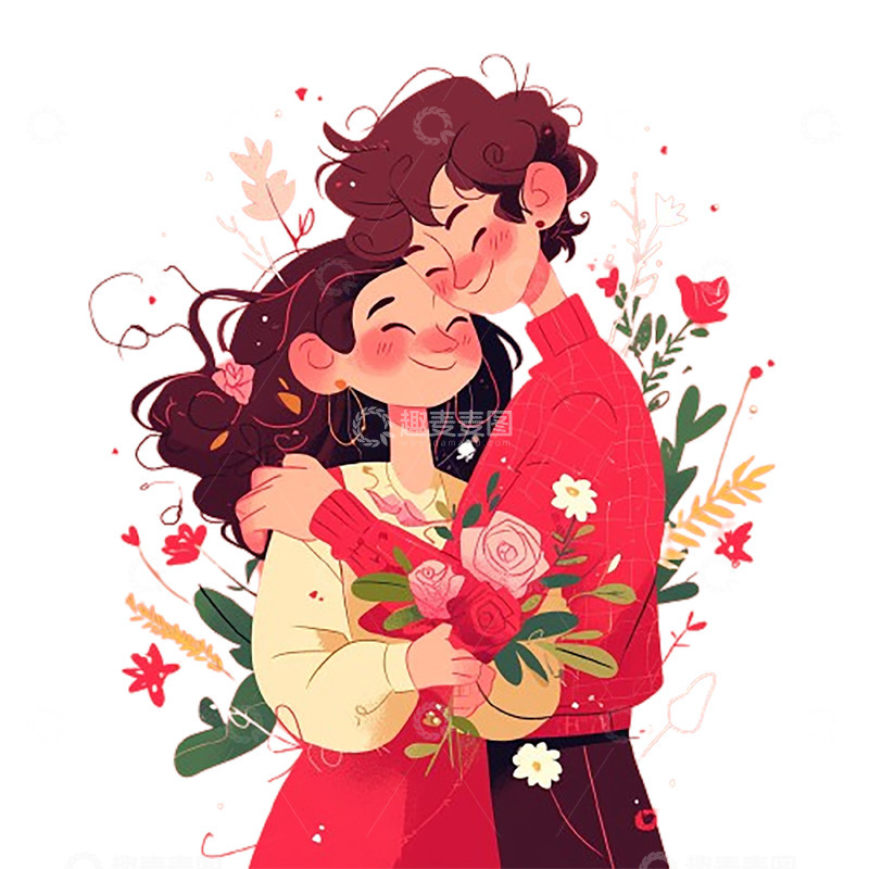 高清大图下载【趣麦麦图】七夕相拥情侣鲜花