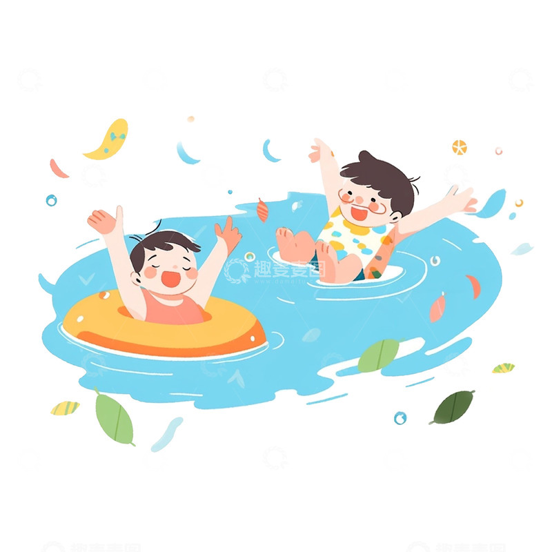 高清大图下载【趣麦麦图】两个男孩泳池嬉戏