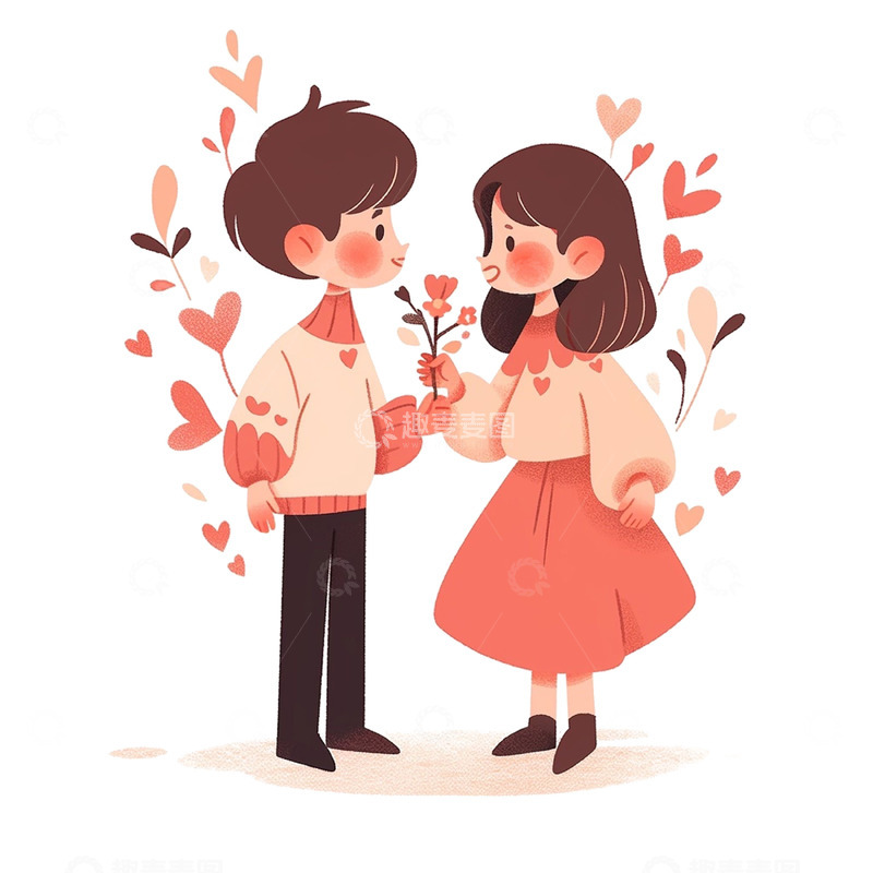 高清大图下载【趣麦麦图】粉色浪漫情侣人物鲜花