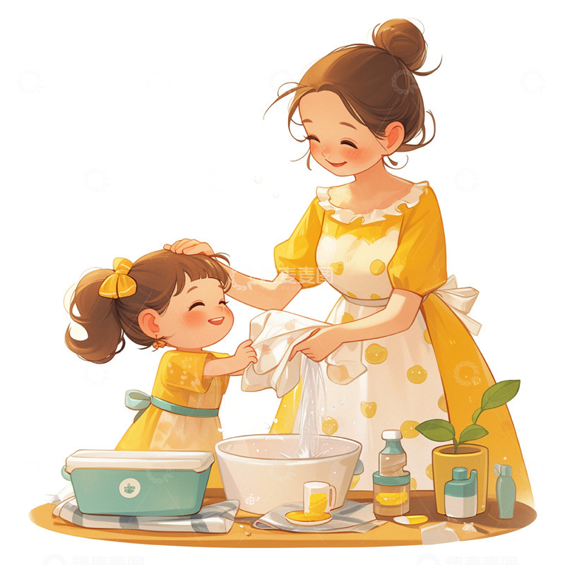 高清大图下载【趣麦麦图】母亲节帮妈妈洗衣服