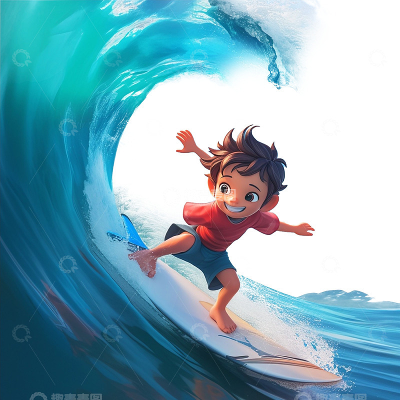 高清大图下载【趣麦麦图】男孩海上冲浪蓝色