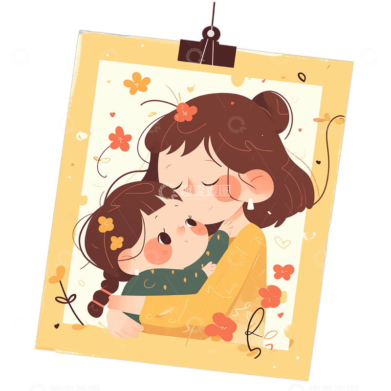 高清大图下载【趣麦麦图】卡通相框母女人物