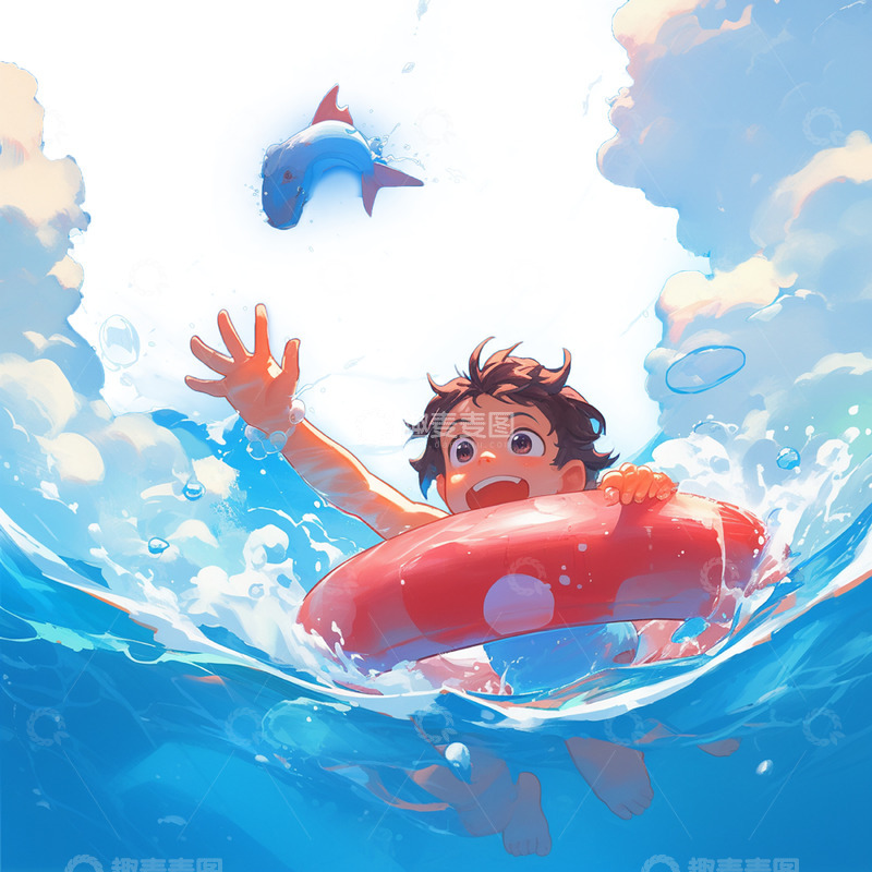 高清大图下载【趣麦麦图】蓝色水池男孩游泳