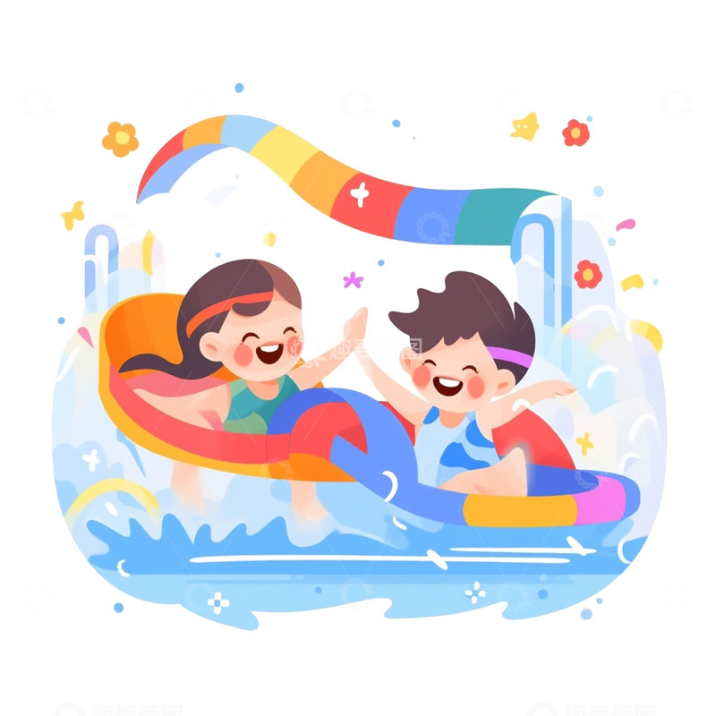 高清大图下载【趣麦麦图】水上乐园玩耍的儿童