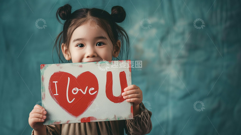 高清大图下载【趣麦麦图】女孩举着我爱你的牌子