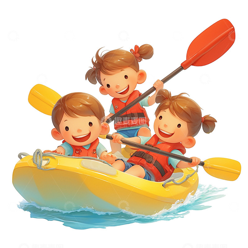 高清大图下载【趣麦麦图】黄色皮艇漂流儿童