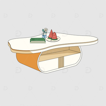 茶几家具扁平描边插画