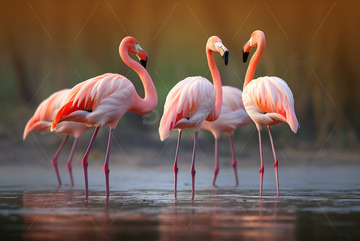 火烈鸟在河水里嬉戏