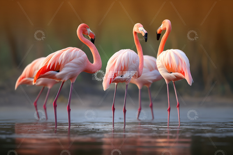 高清大图下载【趣麦麦图】火烈鸟在河水里嬉戏