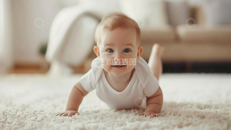 高清大图下载【趣麦麦图】趴在地上的婴儿