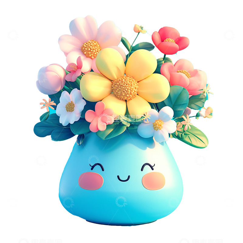 高清大图下载【趣麦麦图】蓝色花瓶立体花朵