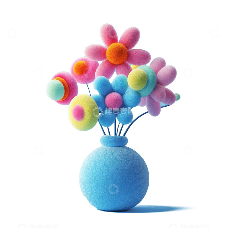 高清大图下载【趣麦麦图】毛绒立体花朵蓝色