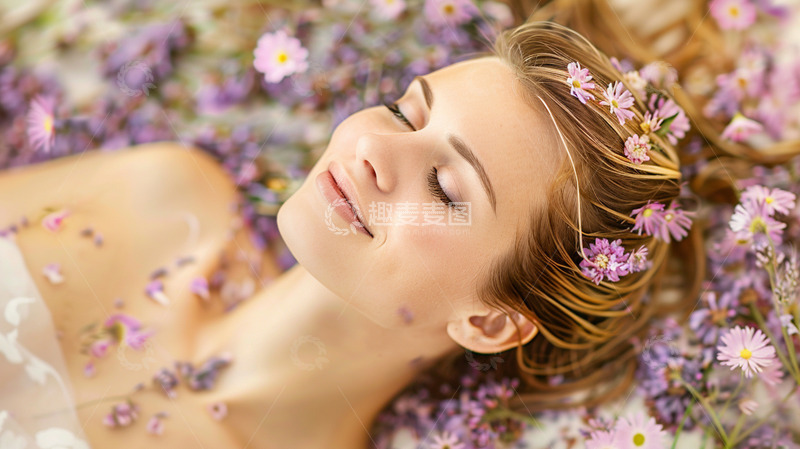 高清大图下载【趣麦麦图】欧美女性躺在花丛中