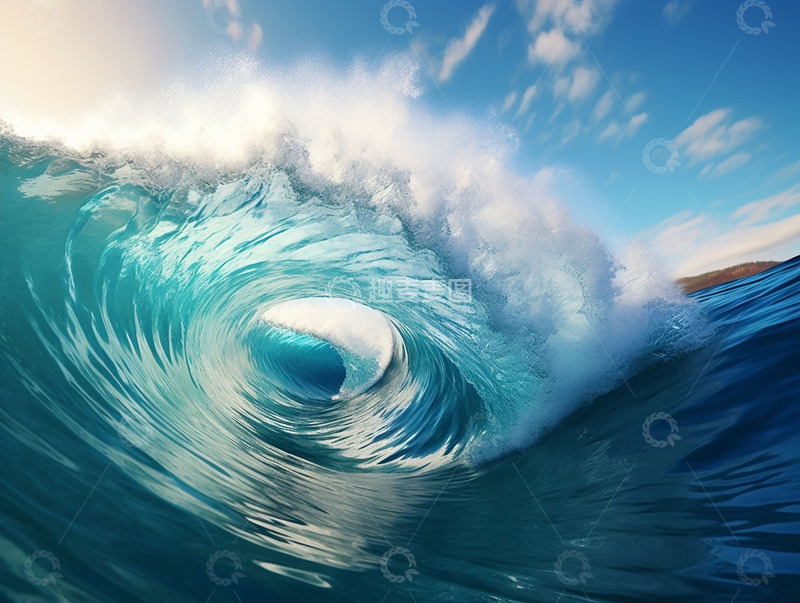 蓝色大海浪花飞溅