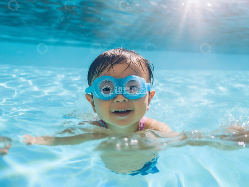 高清大图下载【趣麦麦图】实拍泳池游泳的小孩