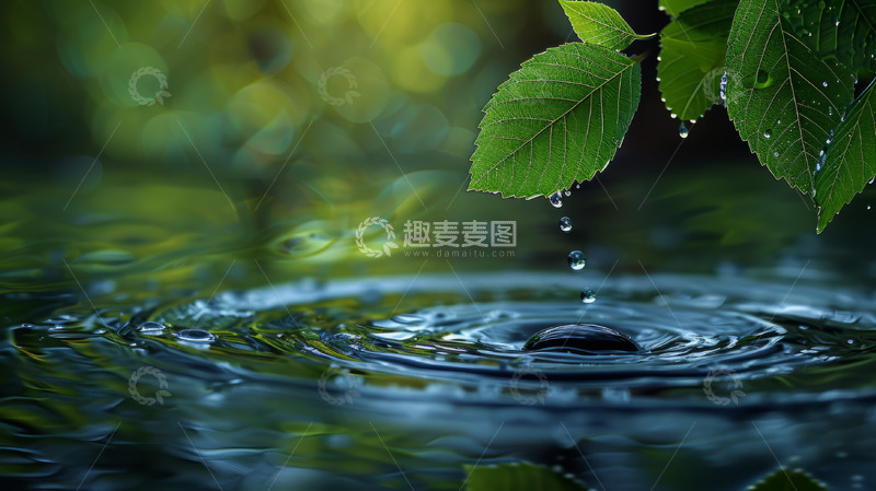 高清大图下载【趣麦麦图】水滴绿叶特写