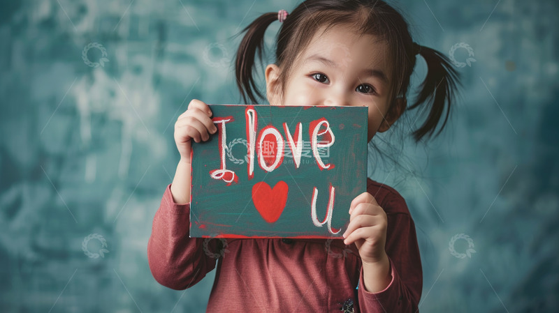 高清大图下载【趣麦麦图】小女孩举着ILOVVEYOU的牌子