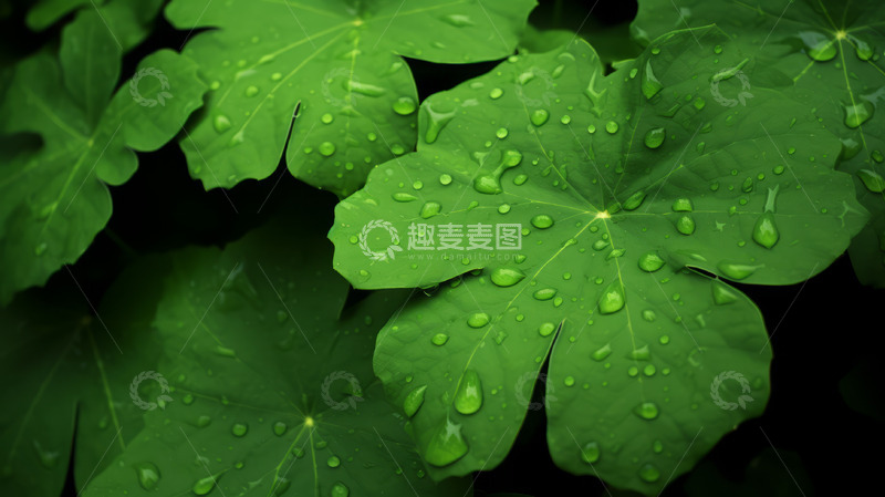 高清大图下载【趣麦麦图】唯美水珠绿色树叶