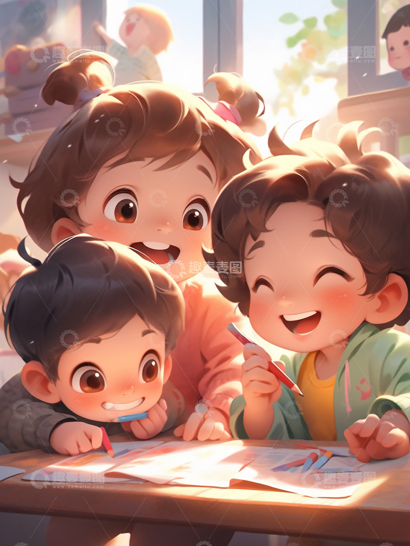 高清大图下载【趣麦麦图】阳光小孩画画