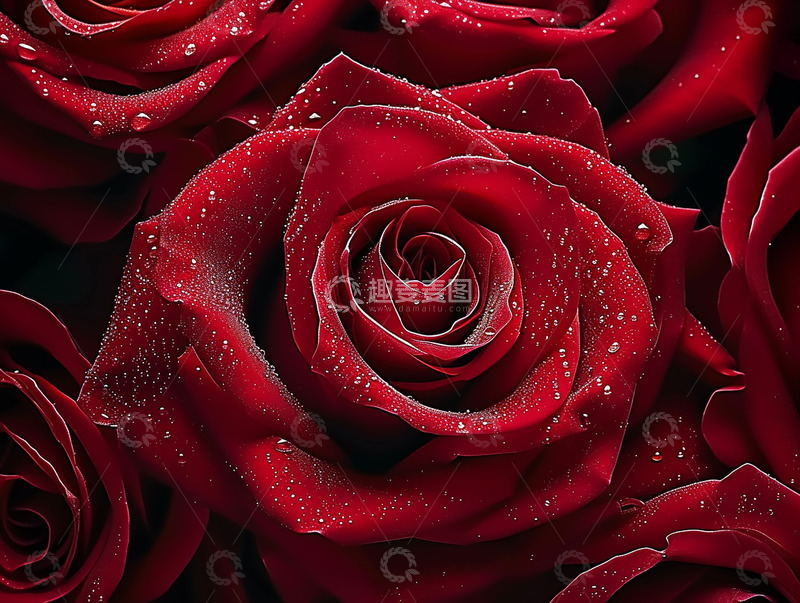 高清大图下载【趣麦麦图】水珠玫瑰红色背景