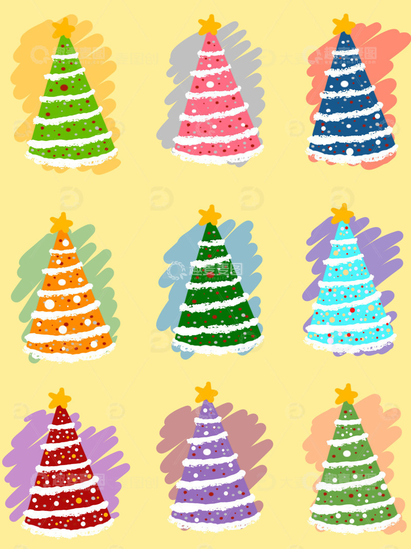源文件下载【趣麦麦图】彩色多个圣诞树