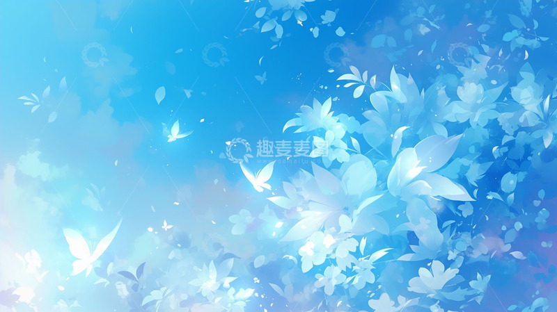 高清大图下载【趣麦麦图】蓝色唯美渐变蝴蝶背景