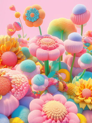 立体毛绒花粉色背景