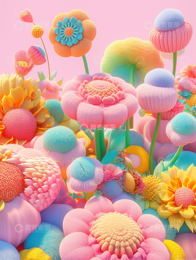 高清大图下载【趣麦麦图】立体毛绒花粉色背景
