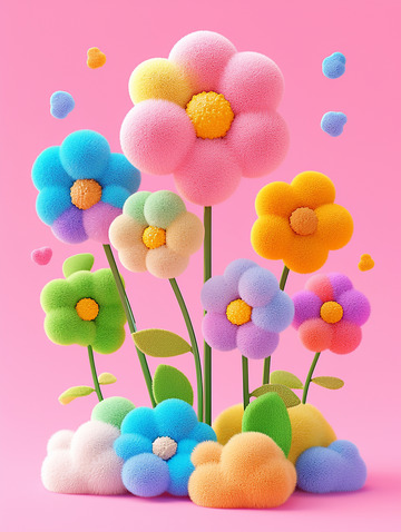 粉色可爱毛绒花朵