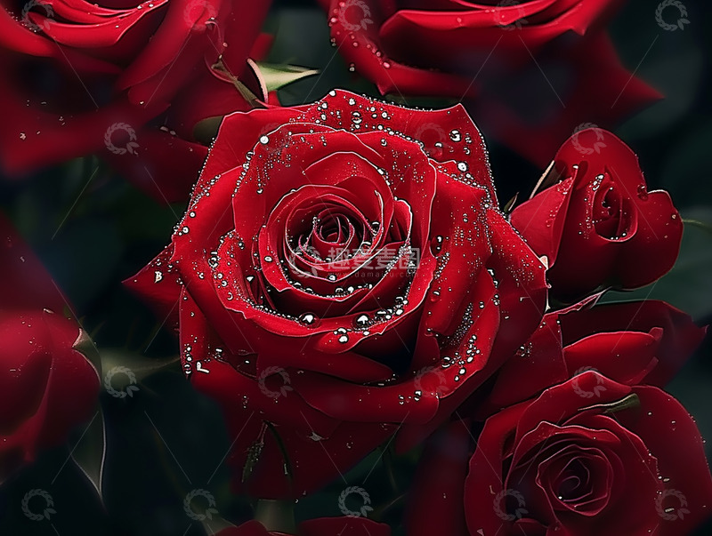 高清大图下载【趣麦麦图】红色玫瑰水珠实拍图