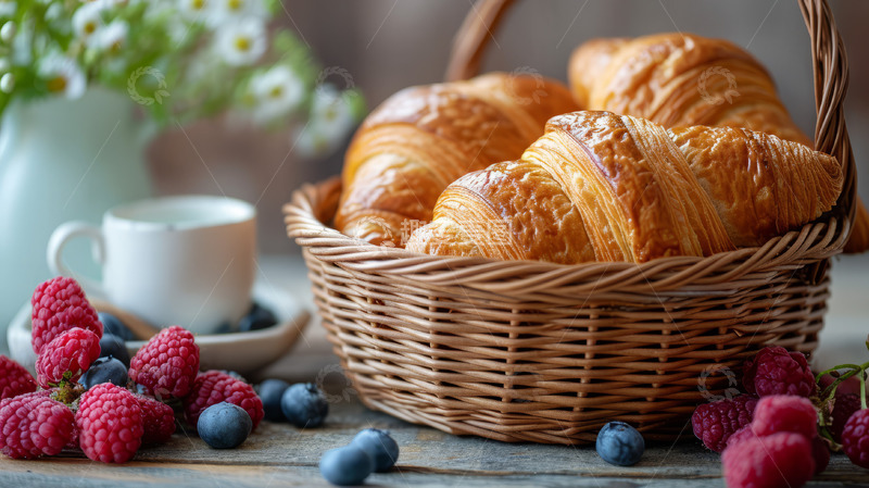 高清大图下载【趣麦麦图】篮子里的牛角面包下午茶