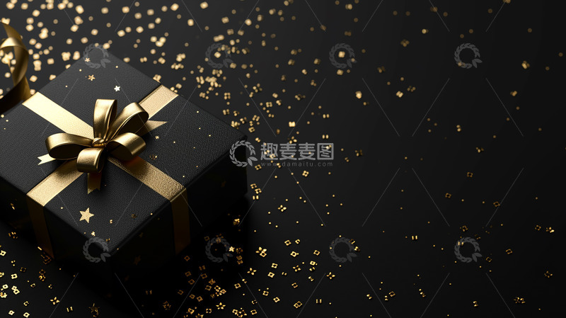高清大图下载【趣麦麦图】金色亮片蝴蝶结礼盒