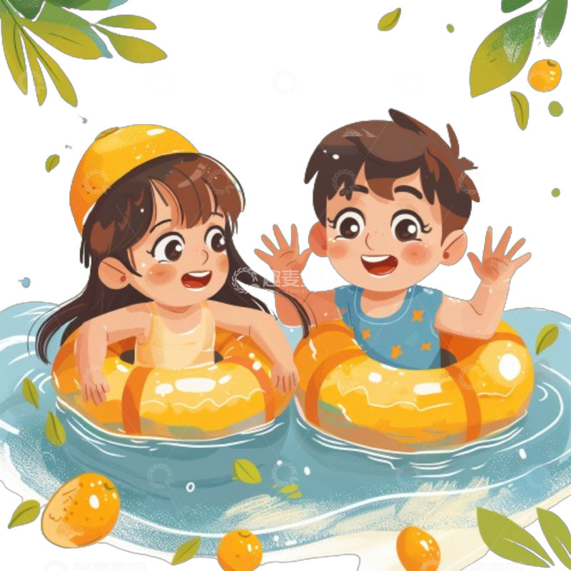 高清大图下载【趣麦麦图】黄色游泳圈儿童游泳