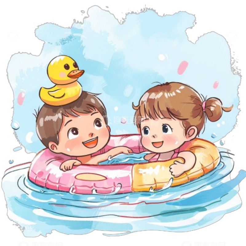 高清大图下载【趣麦麦图】泳池游泳儿童小黄鸭