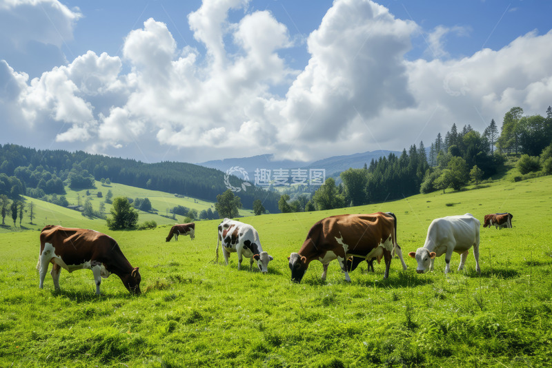高清大图下载【趣麦麦图】草地上吃草的牛