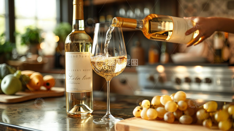 高清大图下载【趣麦麦图】高脚杯中倒入白葡萄酒